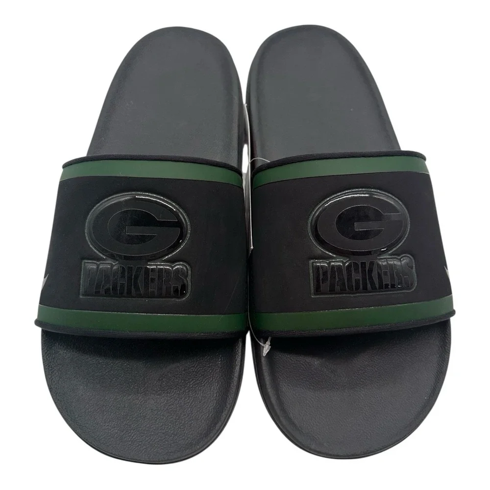 Nike Off Court Green Bay Packers Slides‎ Mens Sz 9 Black Sandals NFL DD0539-001